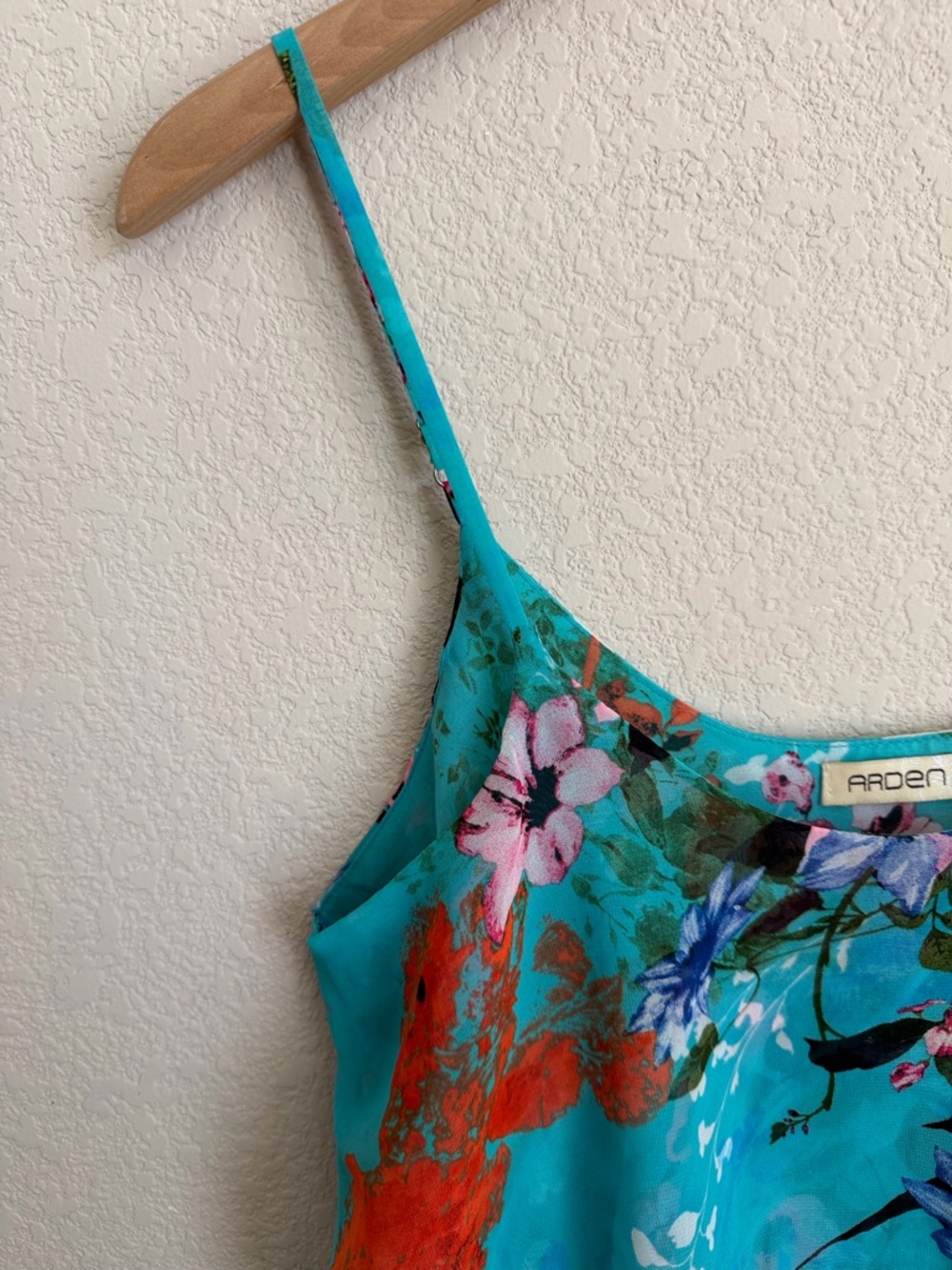 Arden B Floral Chiffon Layered Cami Crop Top Teal Pink Size Small Y2K Retro Blue - Picture 7 of 13